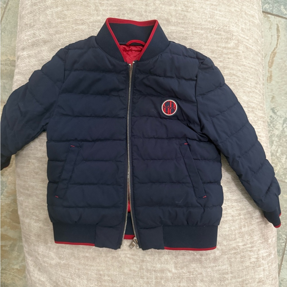 Carolina Herrera Navy Puffer Jacket with Red Trim
